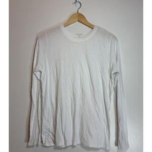 Mott & Bow Mens Large Driggs Long Sleeve Crewneck T-Shirt White Peruvian Cotton